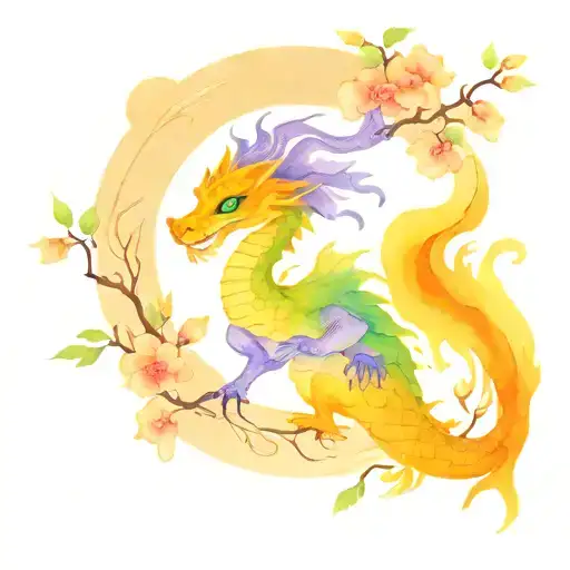 Chinese Zodiac Dragon With Wisteria Flowers Behind It