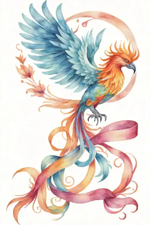 Multicolour Phoenix With Blue Ribbon