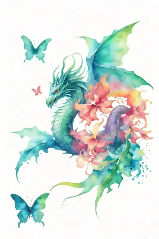 Dragon Surrounded By Butterfly Flying