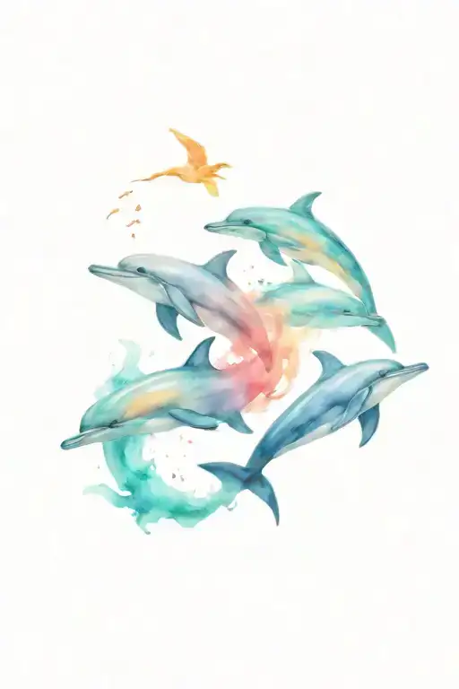 Dolphins And Birds In Amsterdam Canal In Space Galaxy