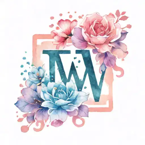 Flowers And Love Hearts With A Cat Paw Print And The Letter W