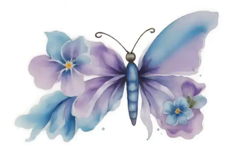 Forget Me Not Butterfly And Purple Ribbon Fine Line