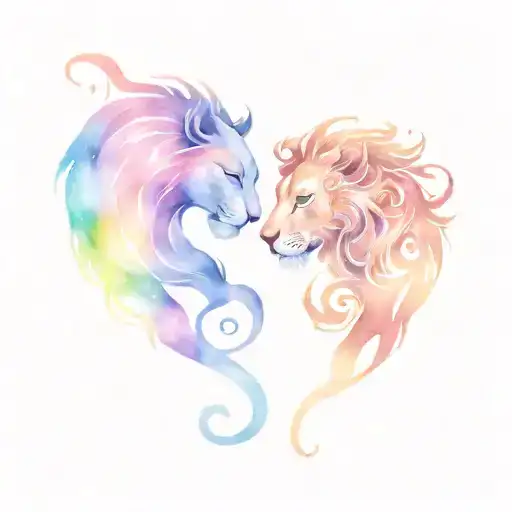 Leo And Cancer Couple Tattoo Watercolor