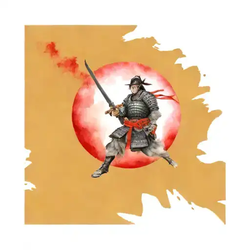 Samurai Warrior And Red Moon
