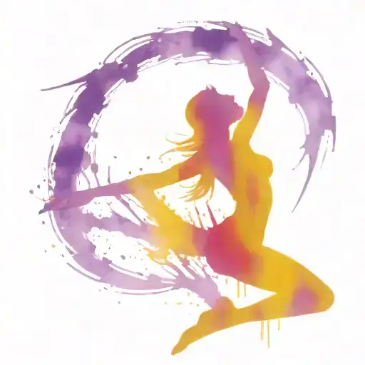 Watercolor Splatter Tattoo With Dancer With Purple And Neon Hues