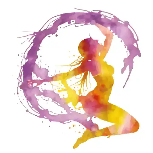 Watercolor Splatter Tattoo With Dancer With Purple And Neon Hues