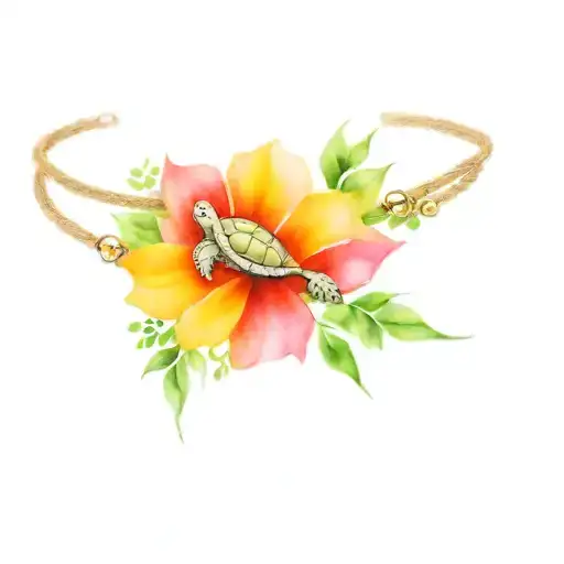 Turtle And Flower Anklet Bracelet Tattoo Inspired Tattoo Featuring