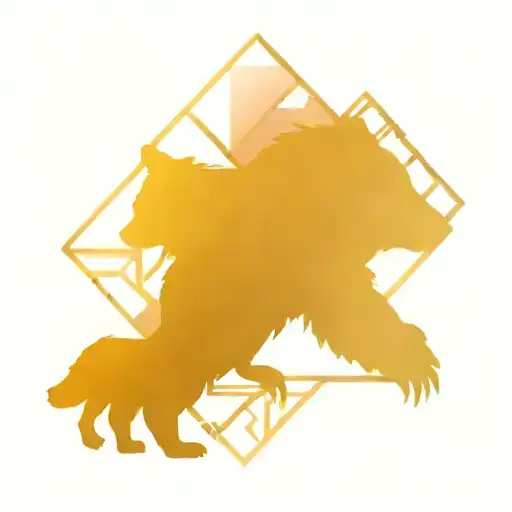 A Minimalist Tattoo Of A Bear And Eagle In A Stylized Geometric Composition