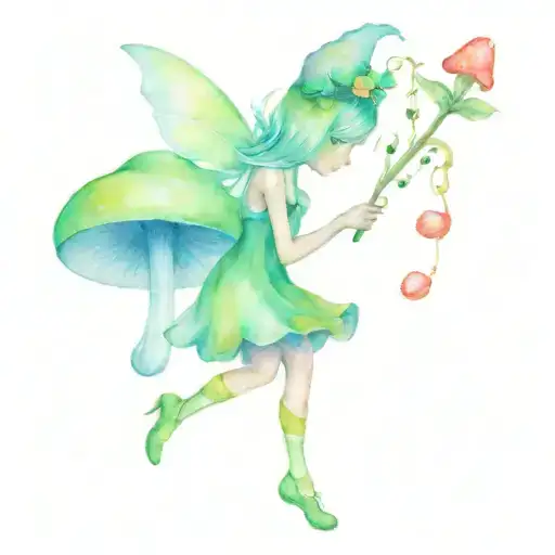 Whimsical Fairy And Gnome With Mushrooms And Music Notes