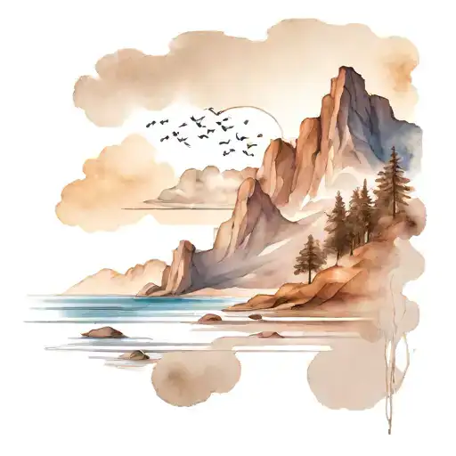 Mountain And Beach Scene