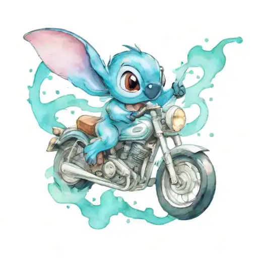 Disney Stitch On A Motorbike Racing