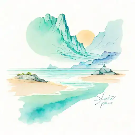 Beach On A Side And Mountain On Other Side Split With Line