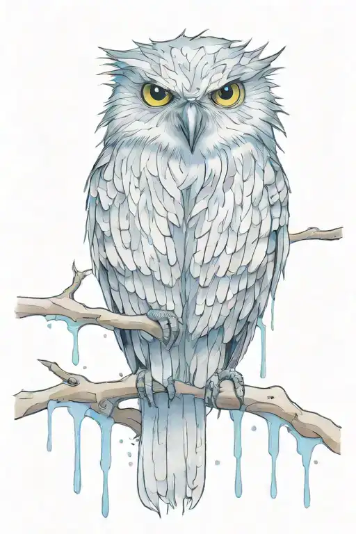 Tawny Frogmouth With Drips Outline Intertwined Strong Black Outline
