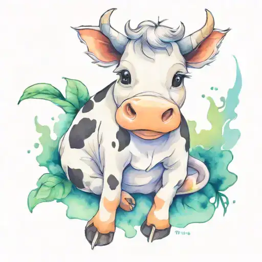 Cute Cartoon Cow Sitting