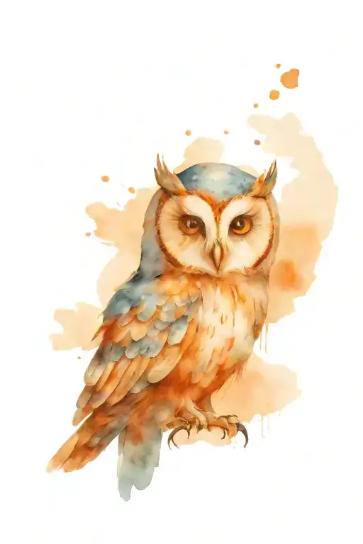 Watercolor Owl Greek Antique Blue
