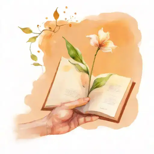 Someone Is Holding An Open Book From Which Comes A Stem Of A Flower And Leaves Flying In The Wind