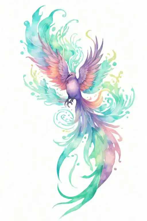 Phoenix Rising From Smoke Shape Lotus In Aurora Borealis