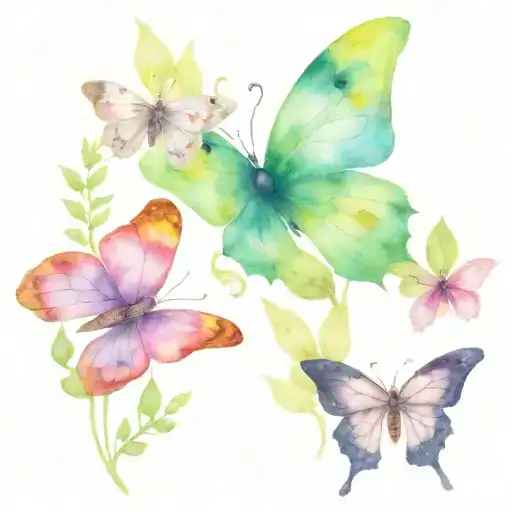 Lunar Moth And Butterfly With Plants Growing