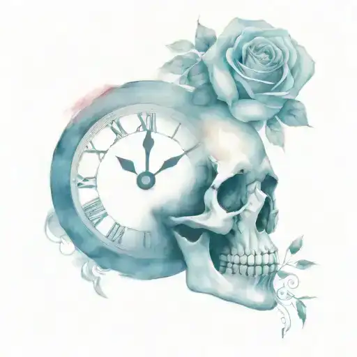 Skull And Rose And Clock