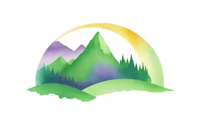 Landscape Sun Purple Sky And Green Hill Cartoon