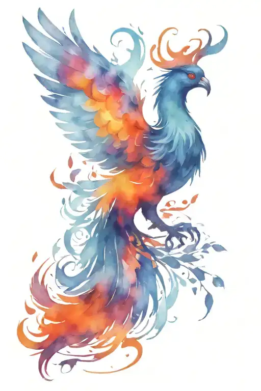 Water Color Phoenix Rising From The Ashes