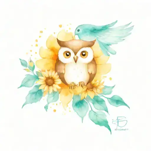 Flying Owl And Sunflower With The Love Equation Below