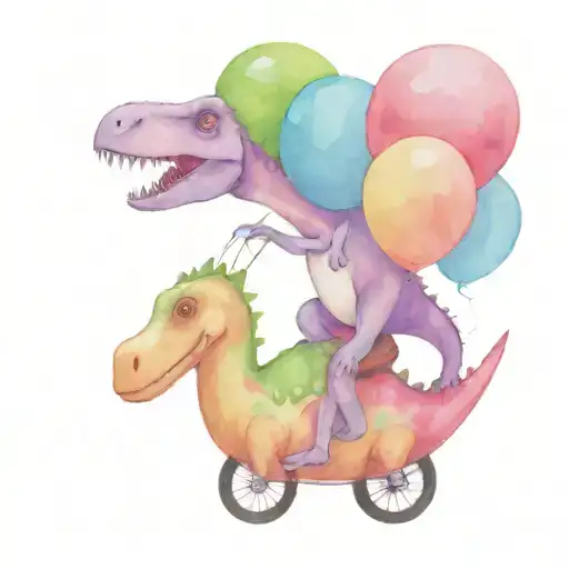 Dinosaur Riding A Bike Holding Balloons Floating