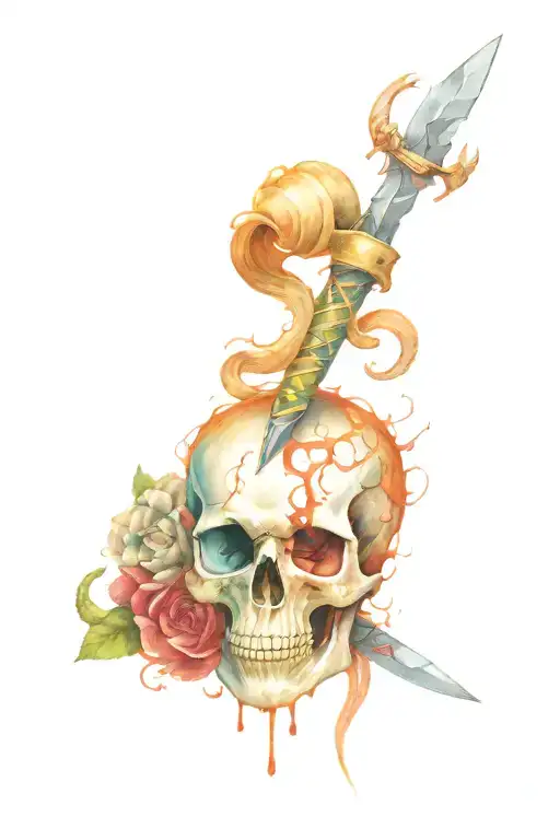 Girlie Skull With Dagger And Snake