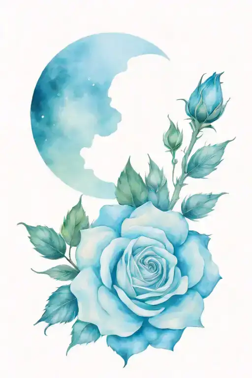 Blue Rose And Moon