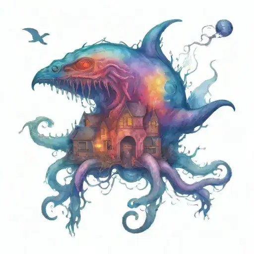 Lovecraftian Horror Town With Cuthulu