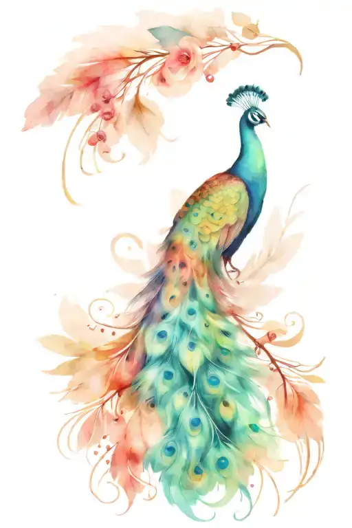 Peacock With Feathers Behind It From Top