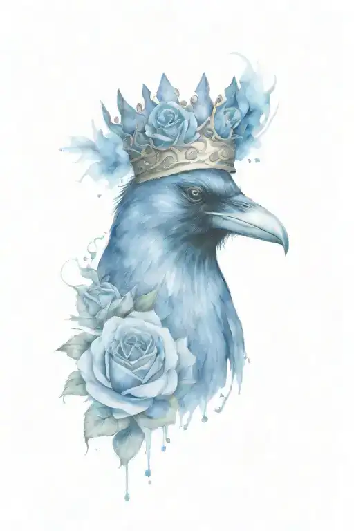 Raven Wearing Crown With Blue Rose And Skull