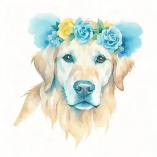 Golden Retriever Dog Wearing A Mariegold Flower Crown