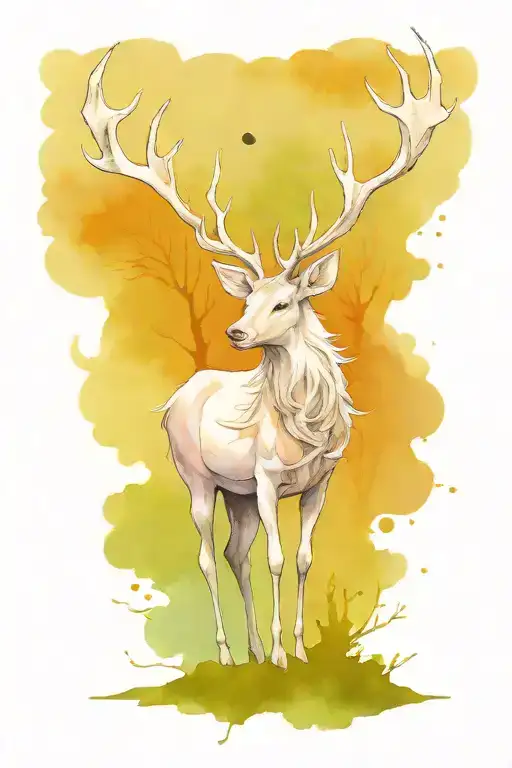 Fantasy Creature With Antlers And Moon And Forest