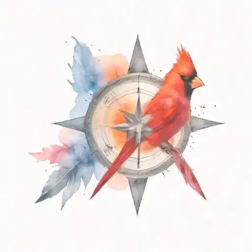 Compass And Cardinal Bird Flying Away