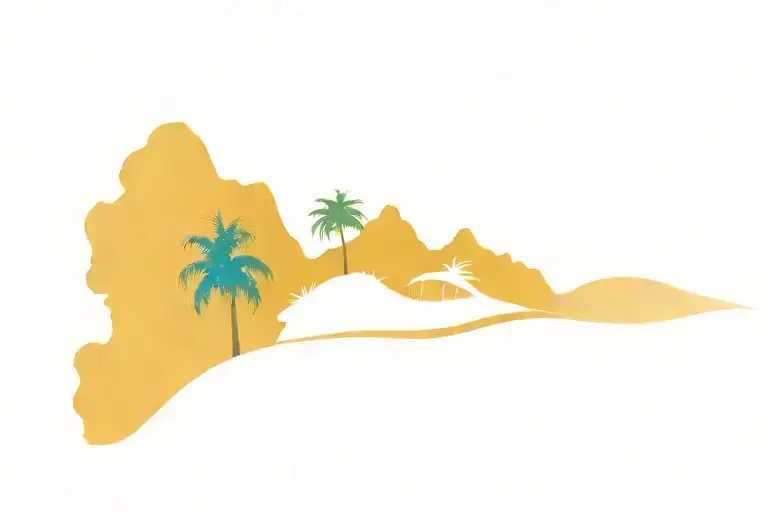 Snow Mountain And Ocean Beach Scene With Palm