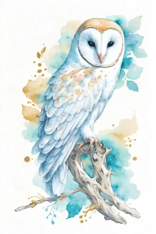 White Barn Owl With Small Gold Key Design