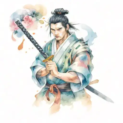 Samurai Warrior Holding Open Book Surrounded