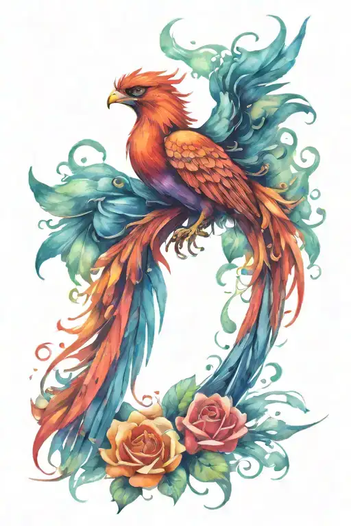 Phoenix Rising From The Ashes With Roses