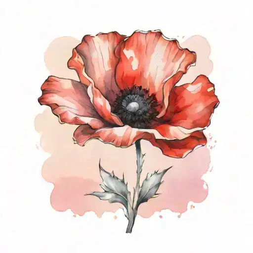 Single Red Poppy Flower Silhouette