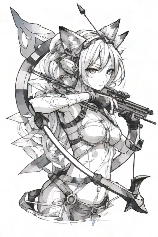 Anime Girl Cat Ears Holding Archery Bow