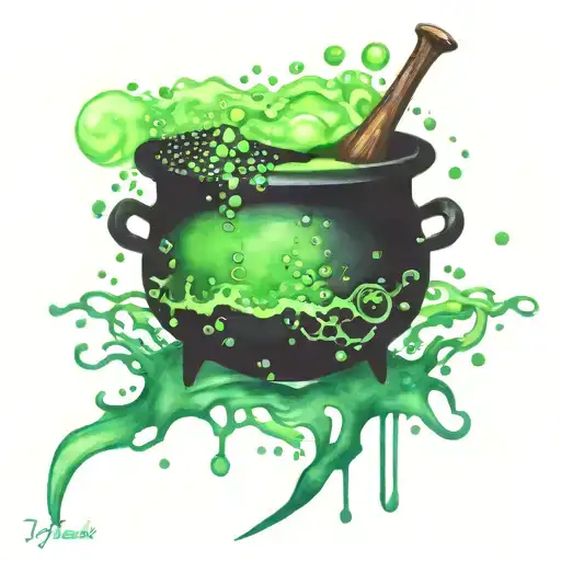 Overflowing Witch Cauldron Simple Green Bubbles