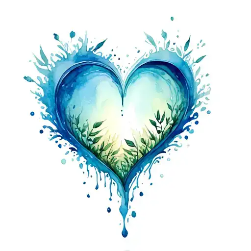 Heart Shape Falling And Exploding In A Ripple Giving Birth To Plants