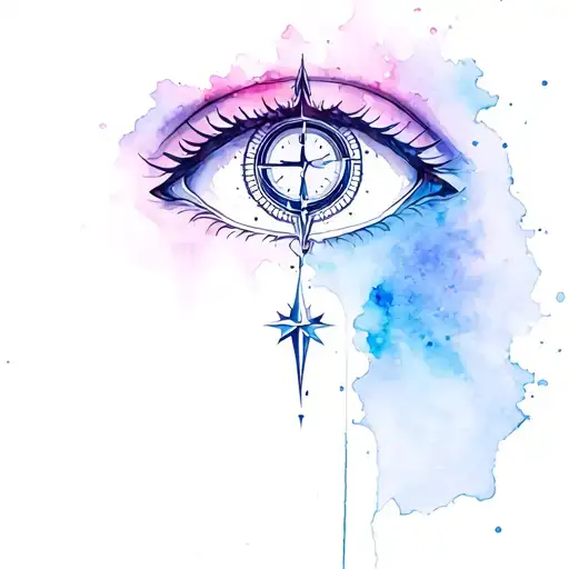 All Seeing Eye With A Clock Inside And A Compass On The Outside