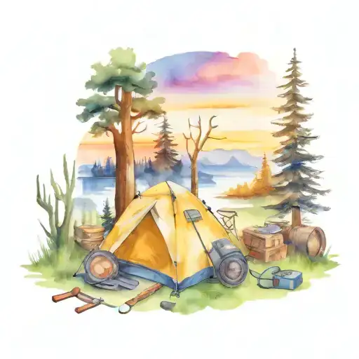 Camping Scene With Hunting Gear