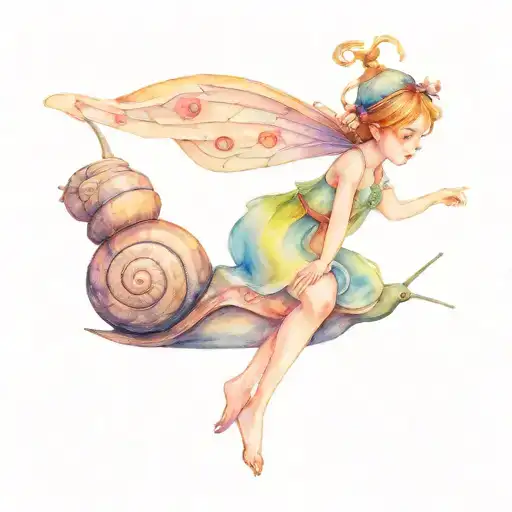 Fairy With Baggage Riding Snail