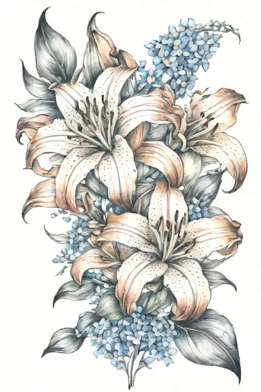 Orange Lily And Forget Me Nots