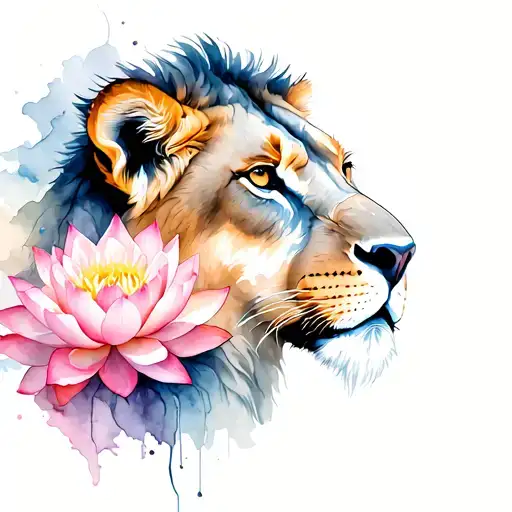 Lioness With Lotus Flower