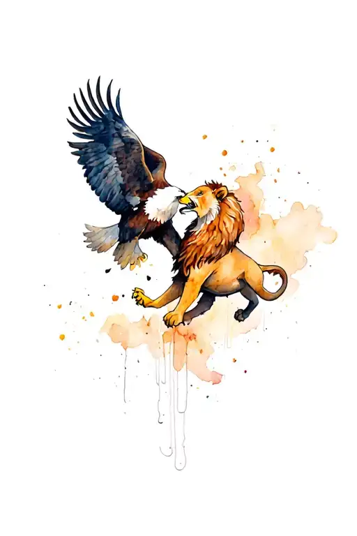Lion And Eagle Fighting Each Other