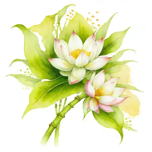 Half Of A Bamboo Hat And The Other Half Is Lotus Flowers